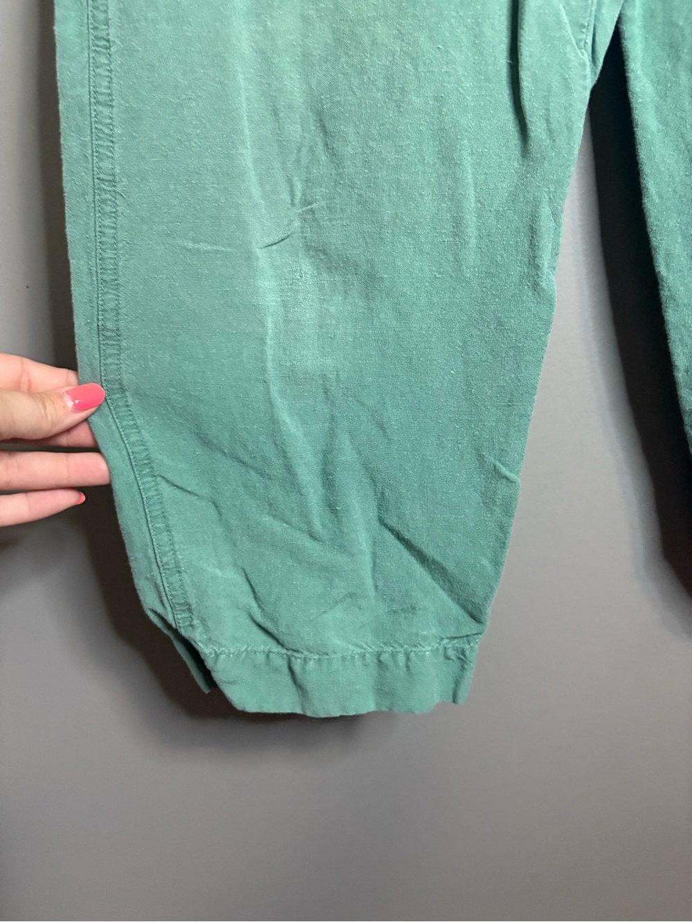 Oysho Linen Blend Cropped Pants Green Elastic Waist Relaxed Fit M - Picture 4 of 8